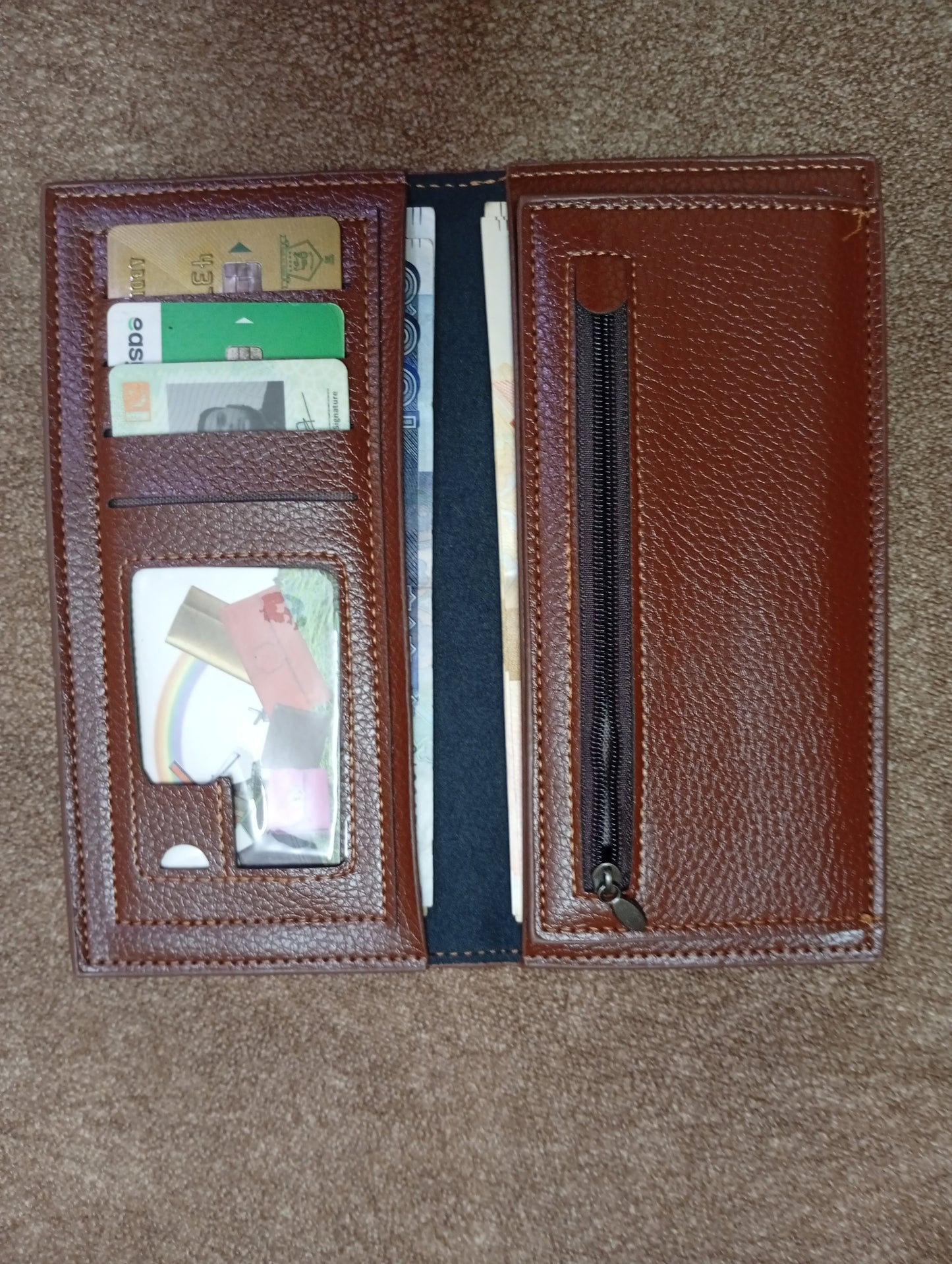 Blazy Premium Leather Wallet – Classic Brown Long Bifold for Men